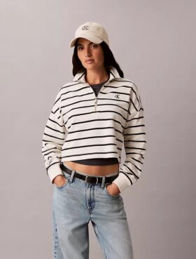 Krótki top z frotte w paski z Monogramem