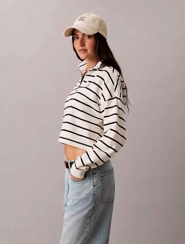 Krótki top z frotte w paski z Monogramem Krótki top z frotte w paski z Monogramem