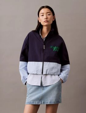 Kurtka z nylonu w stylu colorblock z zamkiem błyskawicznym