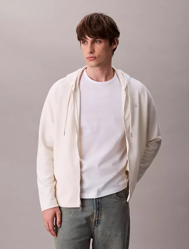 Luźna bluza z kapturem z mieszanki bawełny bouclé Luźna bluza z kapturem z mieszanki bawełny bouclé