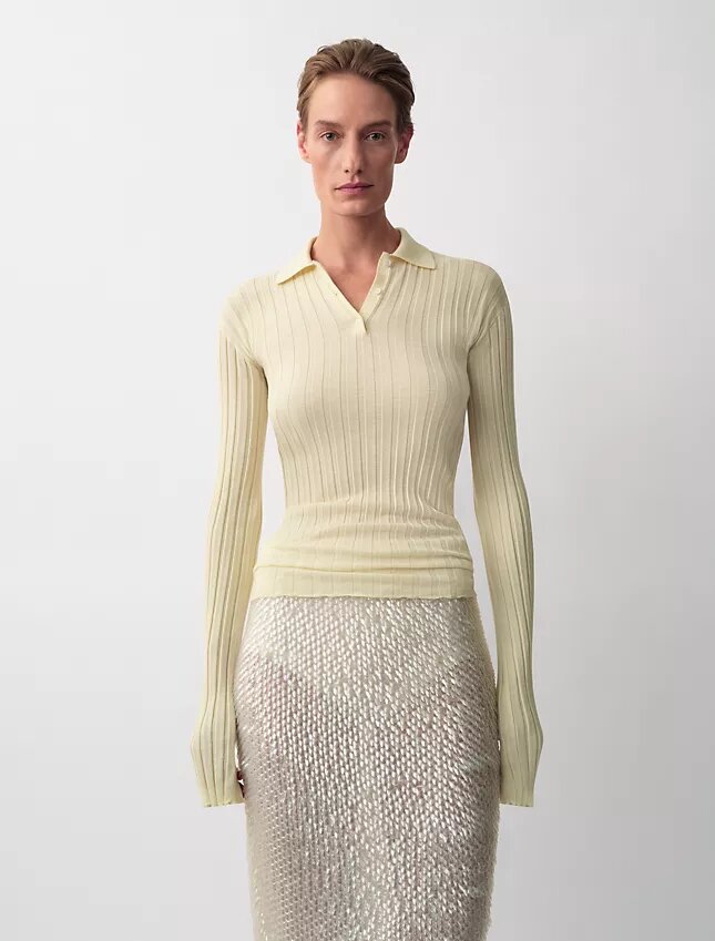 Sweter polo Amber z prążkowanym wzorem Sweter polo Amber z prążkowanym wzorem