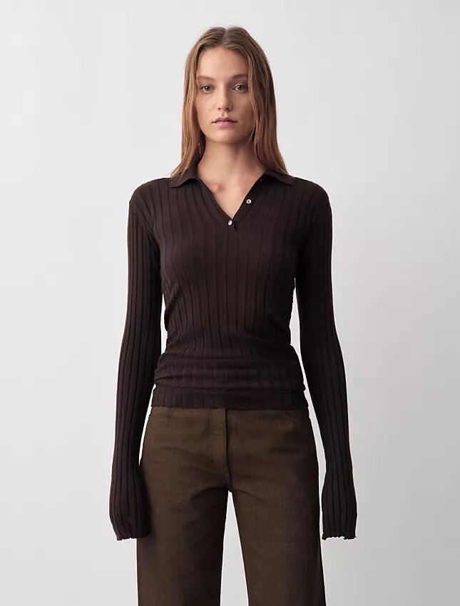 Sweter polo Amber z prążkowanym wzorem Sweter polo Amber z prążkowanym wzorem