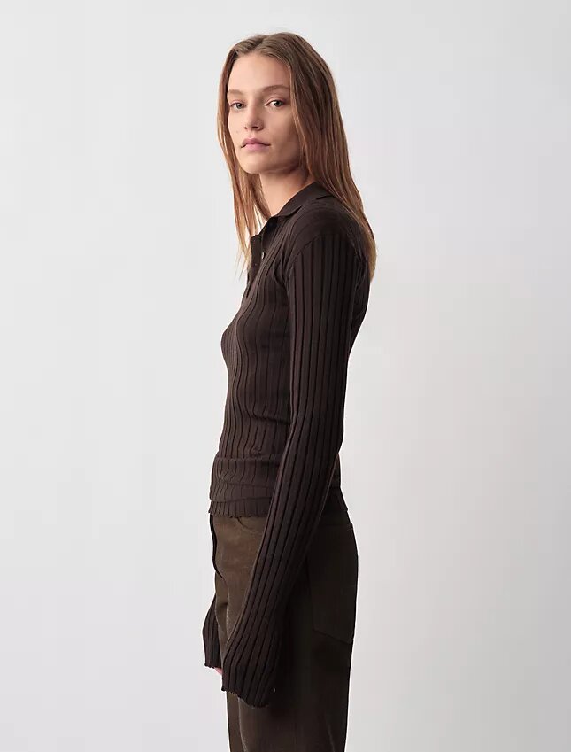 Sweter polo Amber z prążkowanym wzorem Sweter polo Amber z prążkowanym wzorem