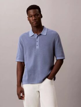 Sweter polo z bawełny waflowej