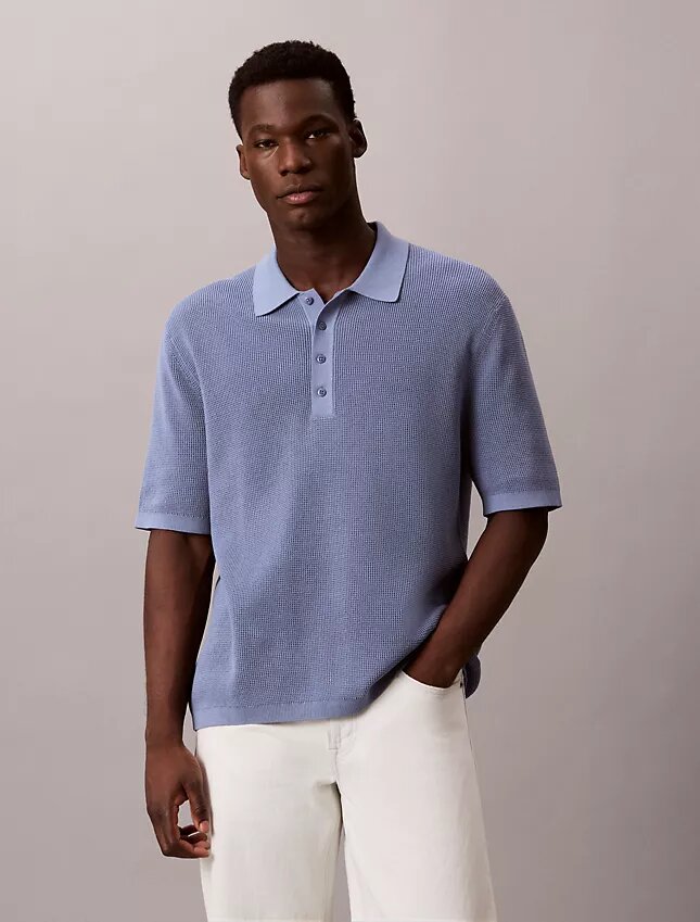 Sweter polo z bawełny waflowej Sweter polo z bawełny waflowej