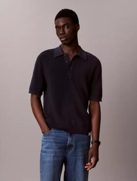 Sweter polo z bawełny waflowej