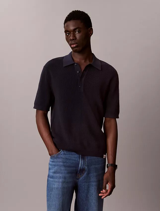 Sweter polo z bawełny waflowej Sweter polo z bawełny waflowej