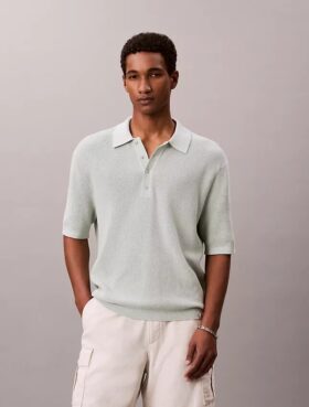 Sweter polo z bawełny waflowej
