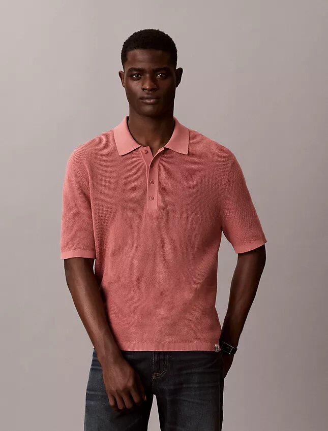 Sweter polo z bawełny waflowej Sweter polo z bawełny waflowej