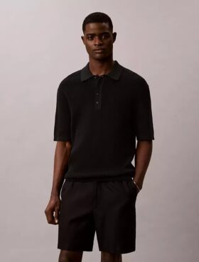 Sweter polo z bawełny waflowej