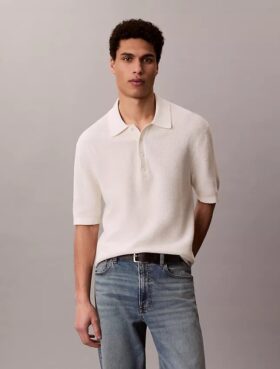 Sweter polo z bawełny waflowej