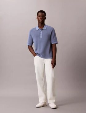 Sweter polo z bawełny waflowej
