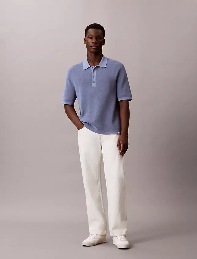 Sweter polo z bawełny waflowej Sweter polo z bawełny waflowej