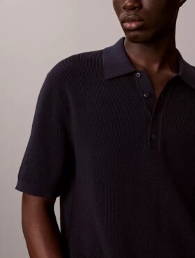 Sweter polo z bawełny waflowej