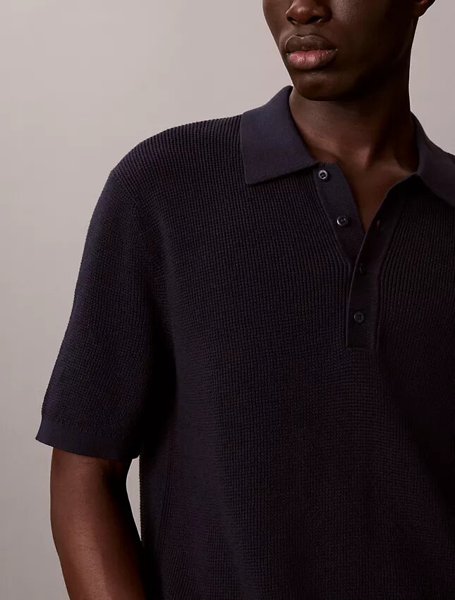 Sweter polo z bawełny waflowej Sweter polo z bawełny waflowej
