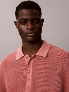 Sweter polo z bawełny waflowej