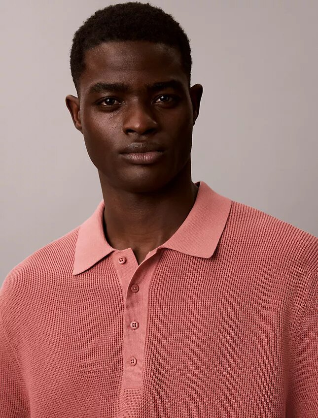 Sweter polo z bawełny waflowej Sweter polo z bawełny waflowej