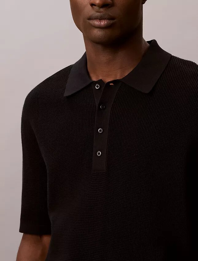 Sweter polo z bawełny waflowej Sweter polo z bawełny waflowej