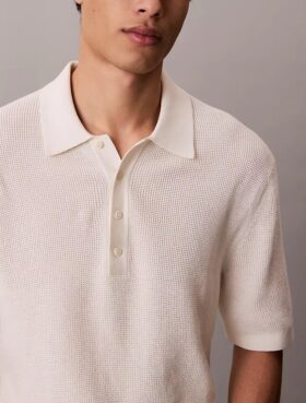 Sweter polo z bawełny waflowej