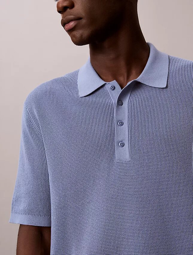 Sweter polo z bawełny waflowej Sweter polo z bawełny waflowej
