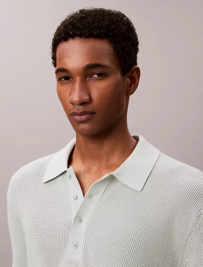 Sweter polo z bawełny waflowej Sweter polo z bawełny waflowej