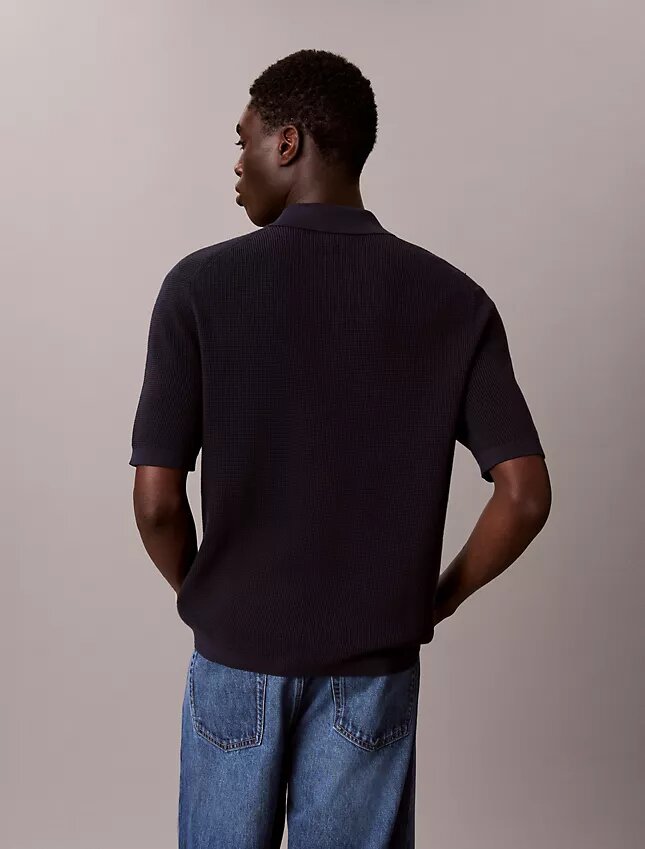 Sweter polo z bawełny waflowej Sweter polo z bawełny waflowej