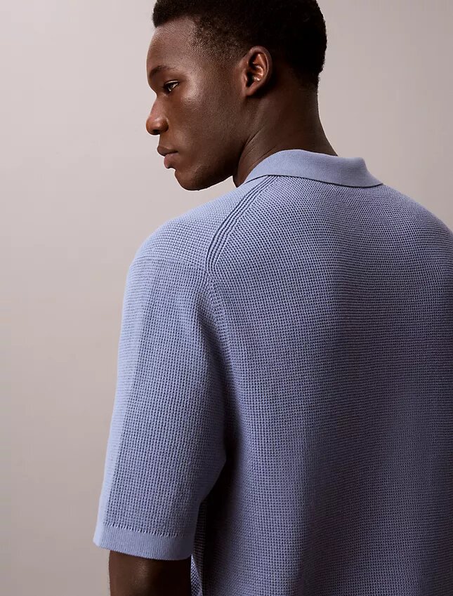 Sweter polo z bawełny waflowej Sweter polo z bawełny waflowej