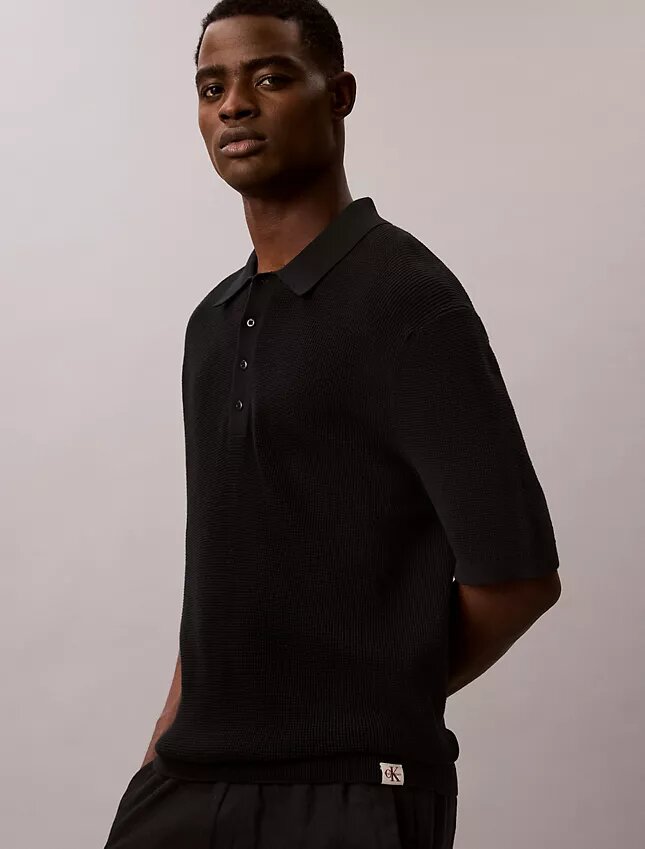 Sweter polo z bawełny waflowej Sweter polo z bawełny waflowej