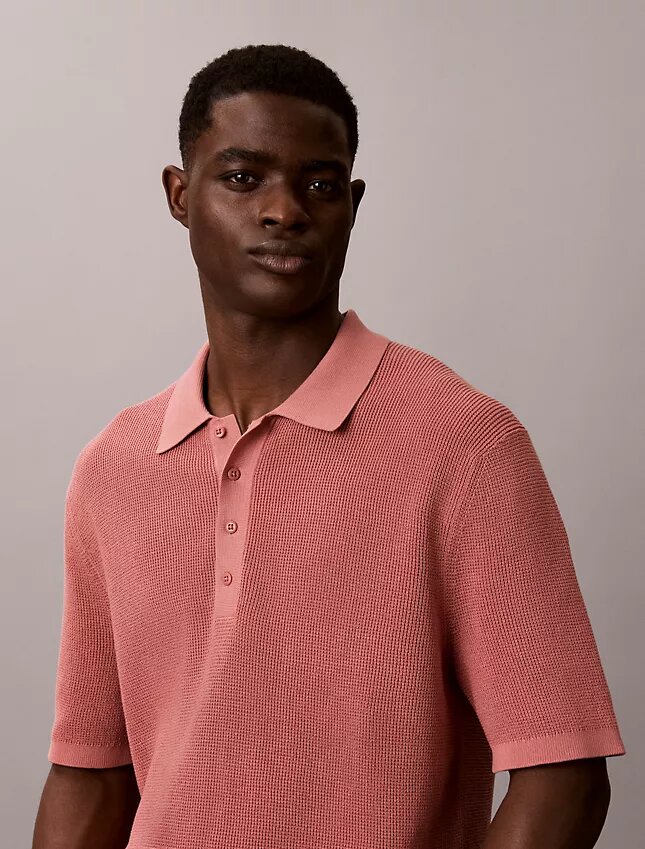 Sweter polo z bawełny waflowej Sweter polo z bawełny waflowej