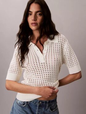 Sweter polo z dzianiny o otwartym splocie