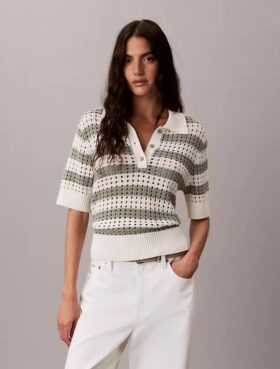 Sweter polo z dzianiny o otwartym splocie