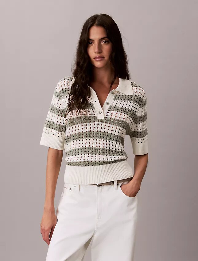 Sweter polo z dzianiny o otwartym splocie Sweter polo z dzianiny o otwartym splocie