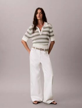 Sweter polo z dzianiny o otwartym splocie