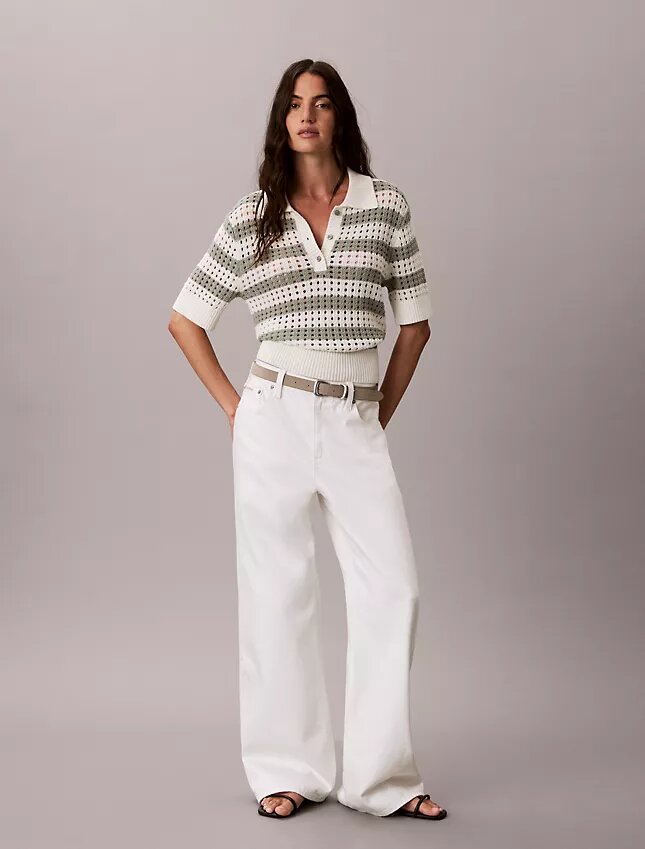 Sweter polo z dzianiny o otwartym splocie Sweter polo z dzianiny o otwartym splocie