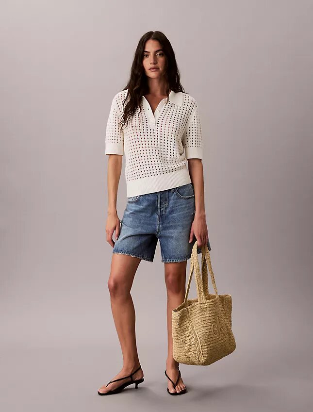Sweter polo z dzianiny o otwartym splocie Sweter polo z dzianiny o otwartym splocie
