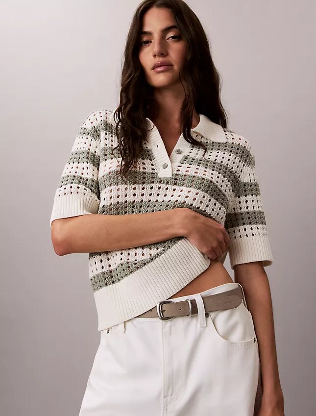 Sweter polo z dzianiny o otwartym splocie Sweter polo z dzianiny o otwartym splocie