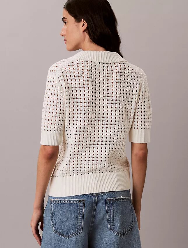 Sweter polo z dzianiny o otwartym splocie Sweter polo z dzianiny o otwartym splocie