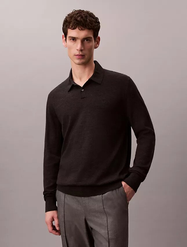 Sweter polo z mieszanki bardzo delikatnej wełny merynosowej Sweter polo z mieszanki bardzo delikatnej wełny merynosowej
