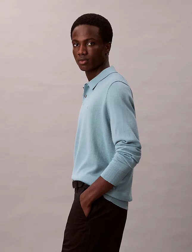 Sweter polo z mieszanki bardzo delikatnej wełny merynosowej Sweter polo z mieszanki bardzo delikatnej wełny merynosowej