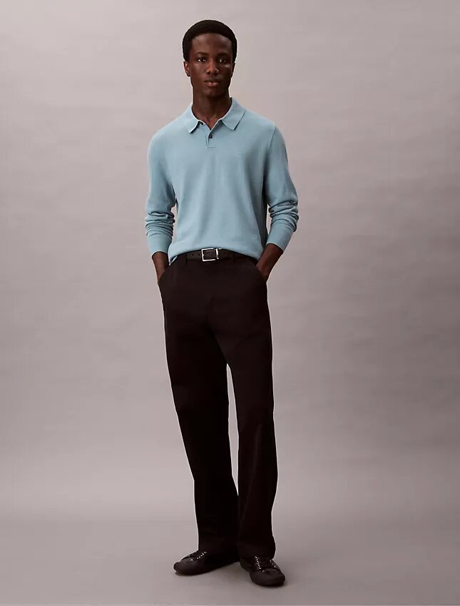 Sweter polo z mieszanki bardzo delikatnej wełny merynosowej Sweter polo z mieszanki bardzo delikatnej wełny merynosowej