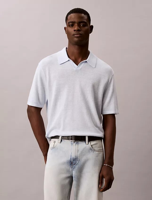 Sweter polo z mieszanki lnu Sweter polo z mieszanki lnu