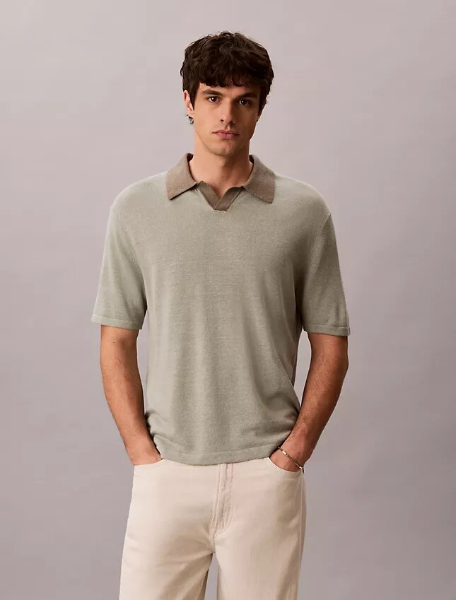 Sweter polo z mieszanki lnu Sweter polo z mieszanki lnu