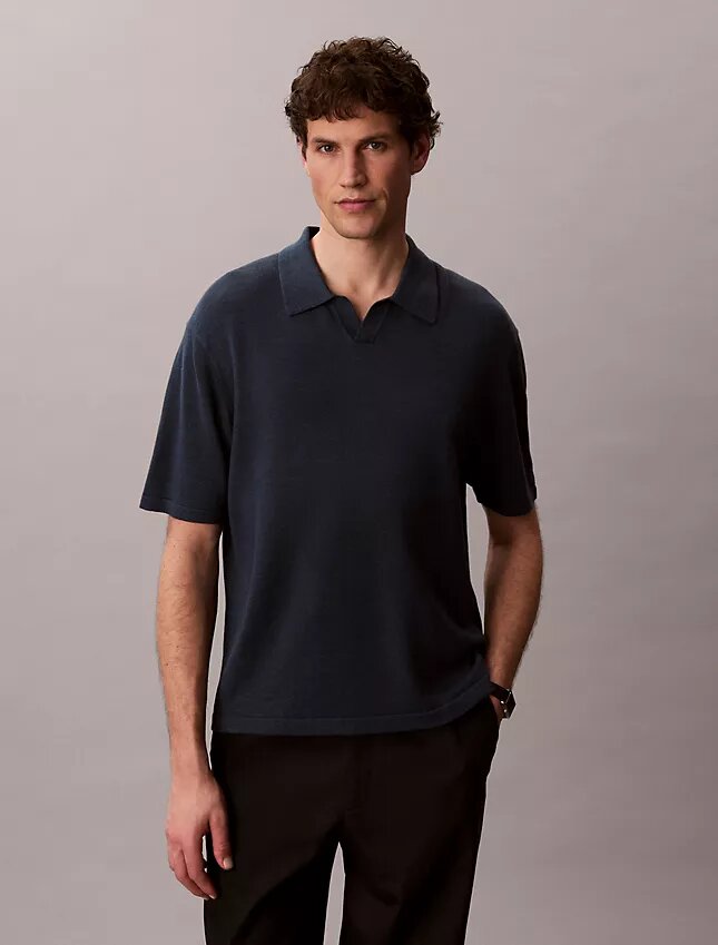 Sweter polo z mieszanki lnu Sweter polo z mieszanki lnu