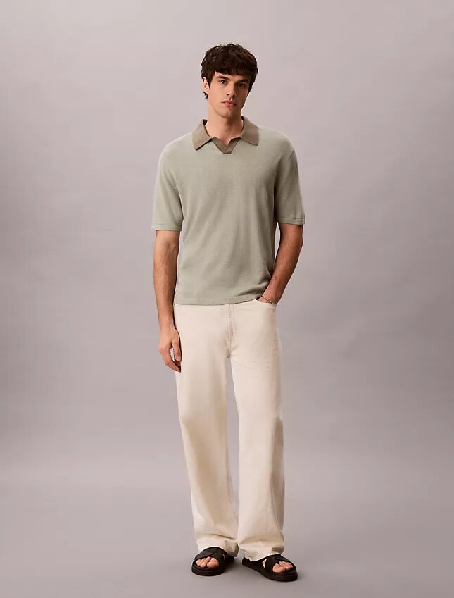 Sweter polo z mieszanki lnu Sweter polo z mieszanki lnu