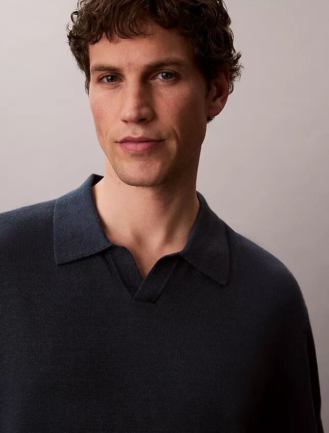 Sweter polo z mieszanki lnu Sweter polo z mieszanki lnu