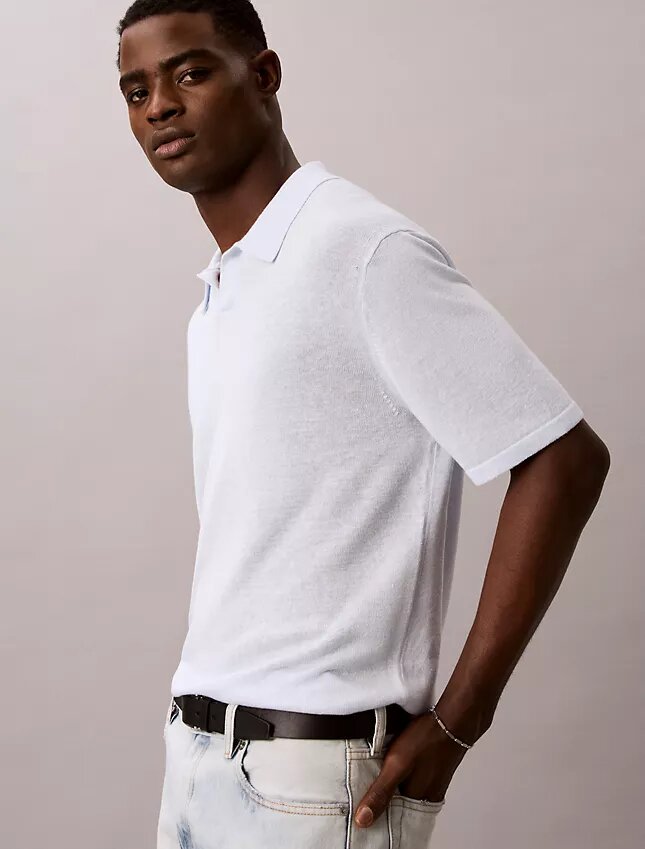 Sweter polo z mieszanki lnu Sweter polo z mieszanki lnu