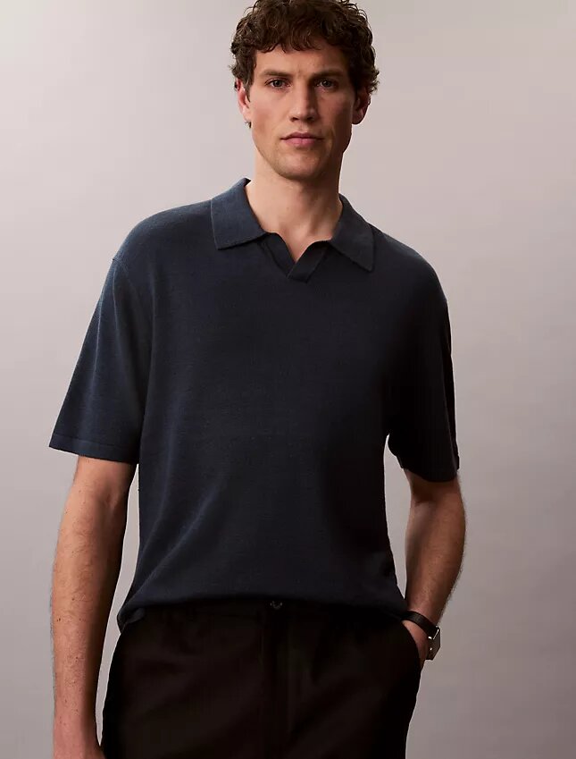 Sweter polo z mieszanki lnu Sweter polo z mieszanki lnu