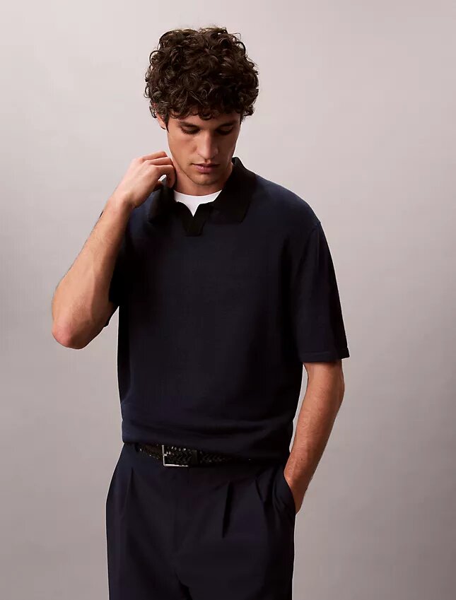 Sweter polo z mieszanki lnu Sweter polo z mieszanki lnu