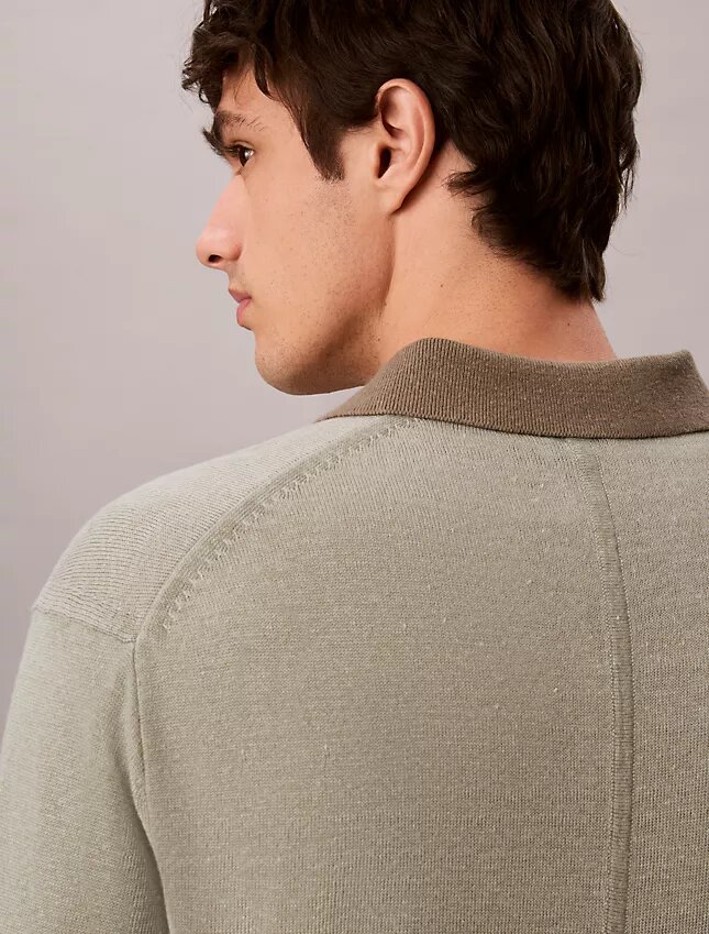Sweter polo z mieszanki lnu Sweter polo z mieszanki lnu