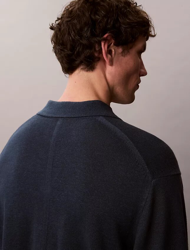 Sweter polo z mieszanki lnu Sweter polo z mieszanki lnu